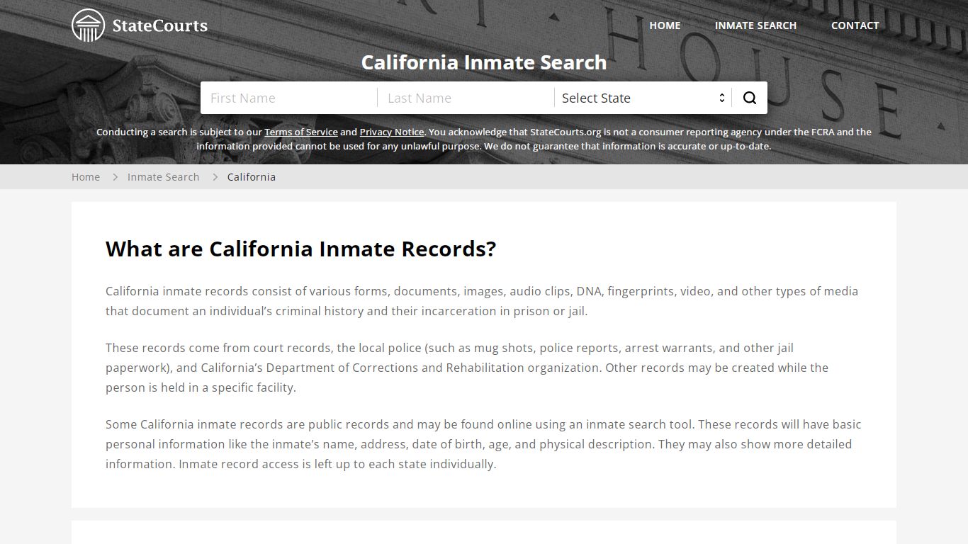 California Inmate Search, Prison and Jail Information - StateCourts